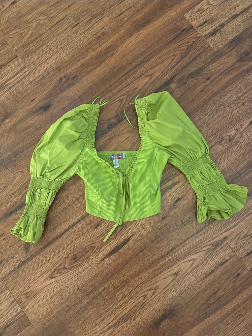 Urban Outfitters Lime Green Puff-Sleeve Cropped Top